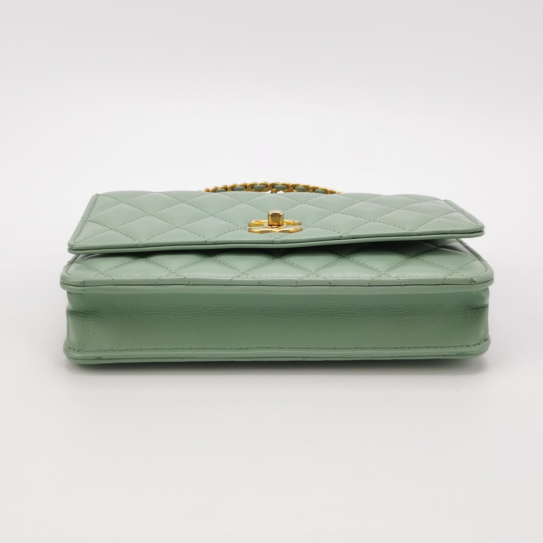 Chanel Handle Wallet On Chain in Green and Pink Lambskin