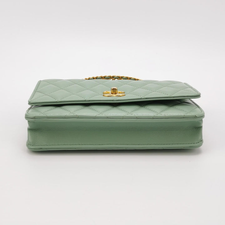 Chanel Handle Wallet On Chain in Green and Pink Lambskin