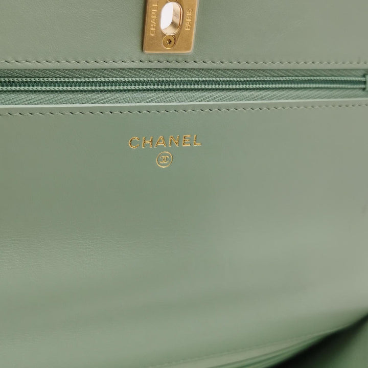 Chanel Handle Wallet On Chain in Green and Pink Lambskin