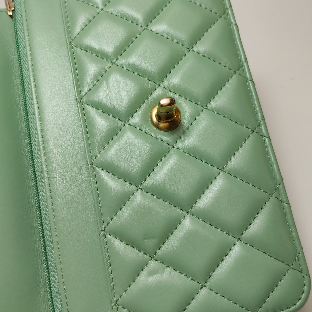 Chanel Handle Wallet On Chain in Green and Pink Lambskin