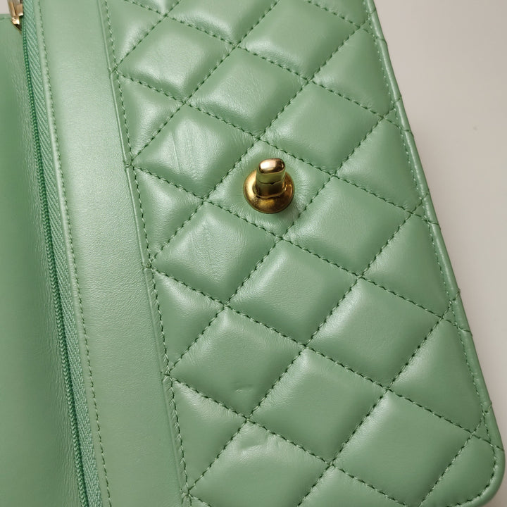 Chanel Handle Wallet On Chain in Green and Pink Lambskin