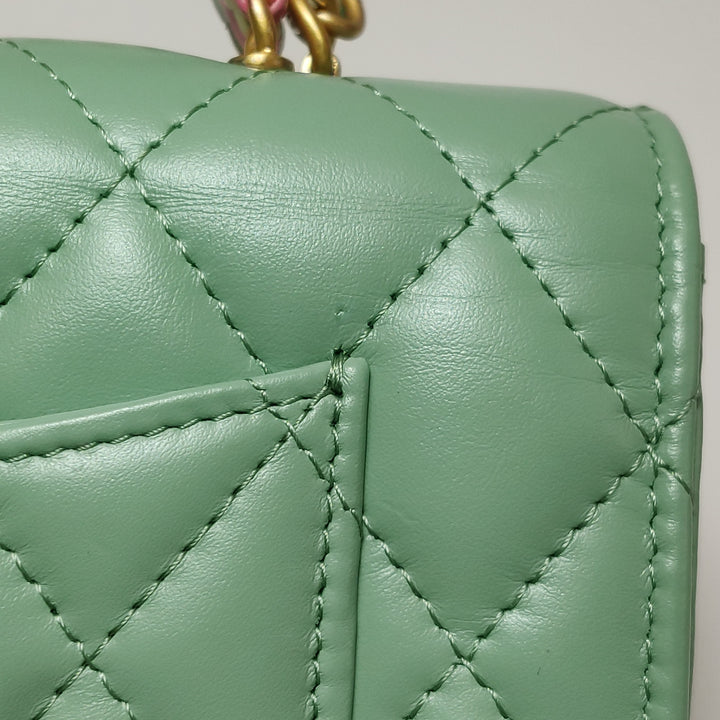 Chanel Handle Wallet On Chain in Green and Pink Lambskin