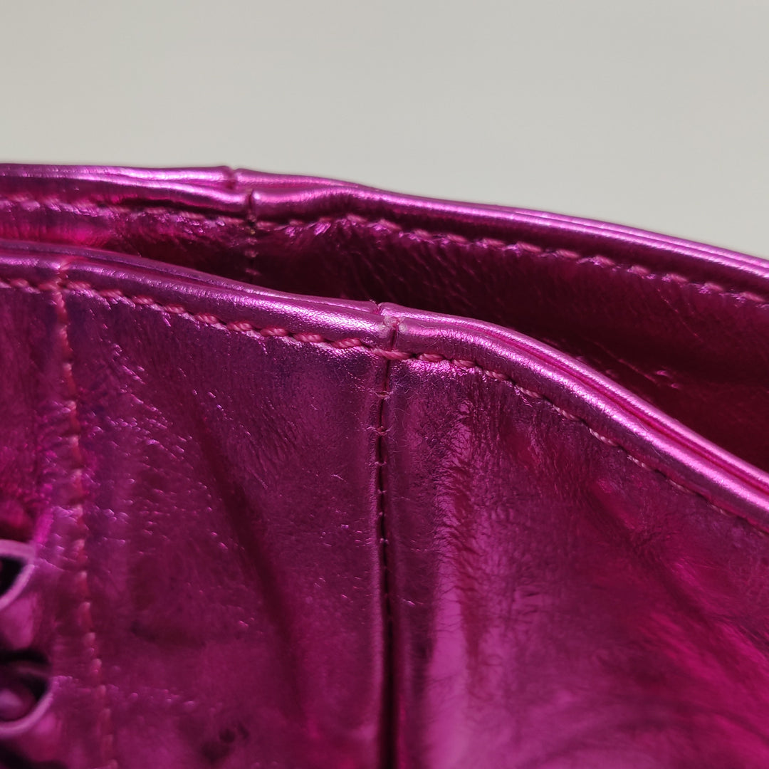 Chanel Modern Chain Tote Large Metallic Cracked Calfskin Fuchsia Pink