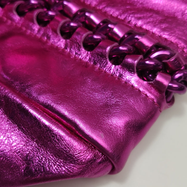 Chanel Modern Chain Tote Large Metallic Cracked Calfskin Fuchsia Pink