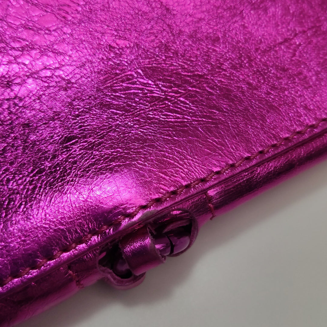 Chanel Modern Chain Tote Large Metallic Cracked Calfskin Fuchsia Pink