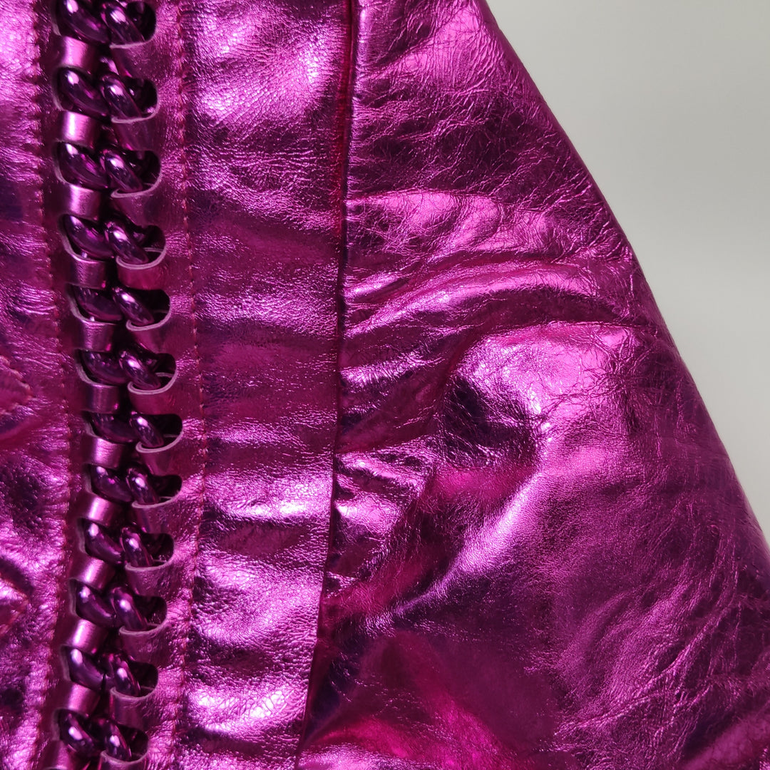 Chanel Modern Chain Tote Large Metallic Cracked Calfskin Fuchsia Pink