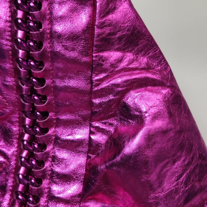 Chanel Modern Chain Tote Large Metallic Cracked Calfskin Fuchsia Pink