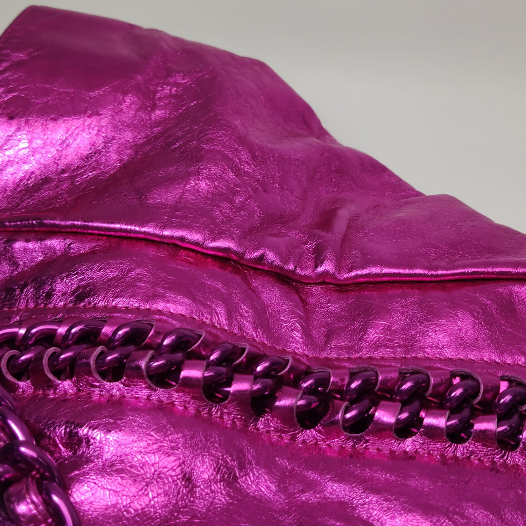 Chanel Modern Chain Tote Large Metallic Cracked Calfskin Fuchsia Pink