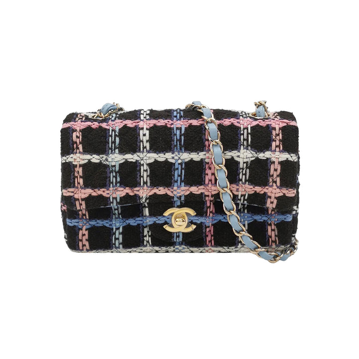 Chanel Classic Rectangular Mini Flap Bag Tweed Black Multicolor Gold Hardware