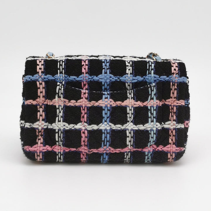 Chanel Classic Rectangular Mini Flap Bag Tweed Black Multicolor Gold Hardware