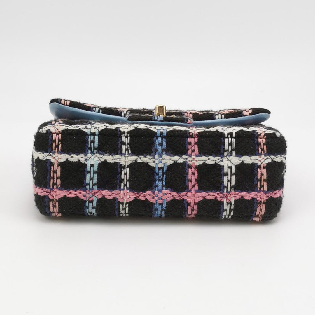 Chanel Classic Rectangular Mini Flap Bag Tweed Black Multicolor Gold Hardware