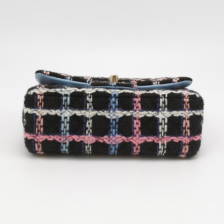 Chanel Classic Rectangular Mini Flap Bag Tweed Black Multicolor Gold Hardware