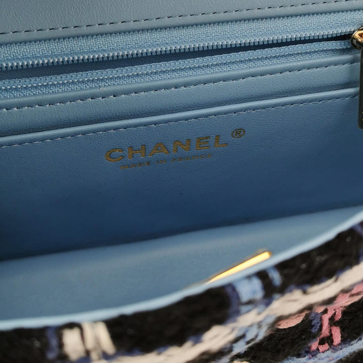Chanel Classic Rectangular Mini Flap Bag Tweed Black Multicolor Gold Hardware