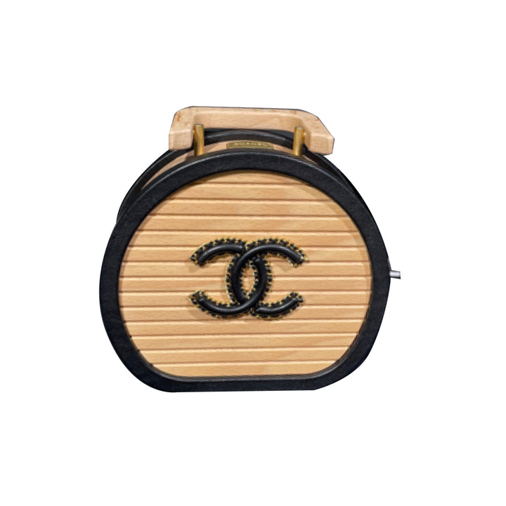 Chanel Round Vanity Case in Beechwood CC Logo Black and Beige Lambskin