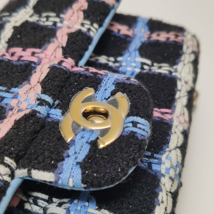 Chanel Classic Rectangular Mini Flap Bag Tweed Black Multicolor Gold Hardware