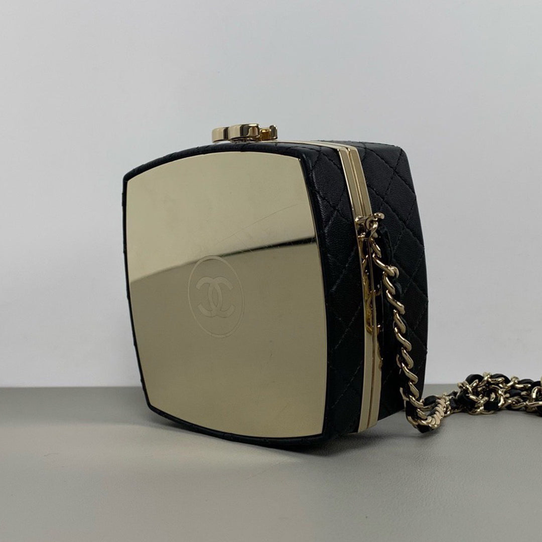 Chanel Compact Powder Mirror Minaudiere with Gold Hardware