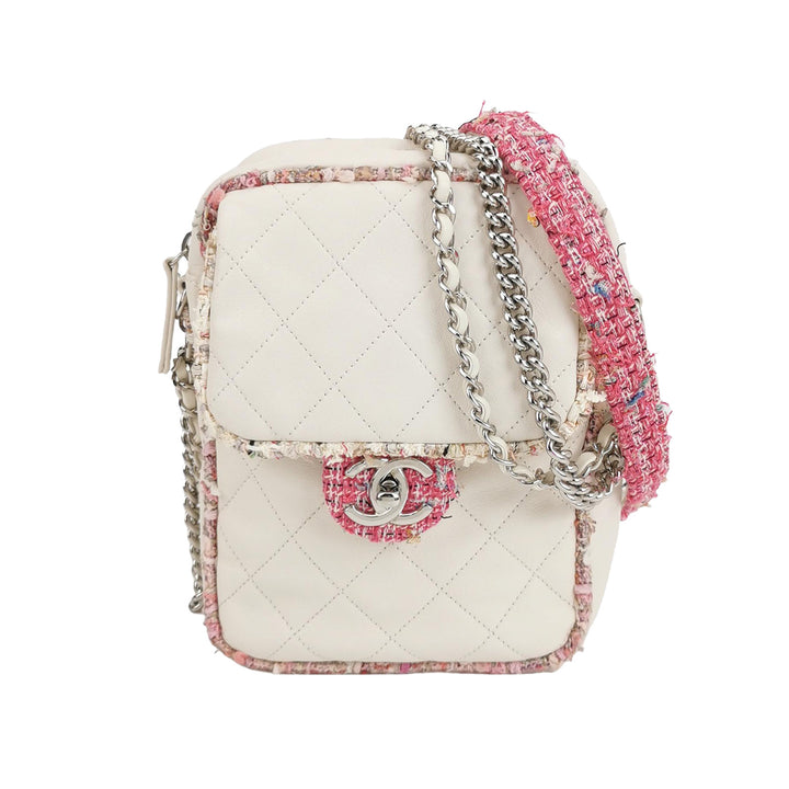 Chanel Tweed Trim Crossbody Bag Small Leather and Tweed