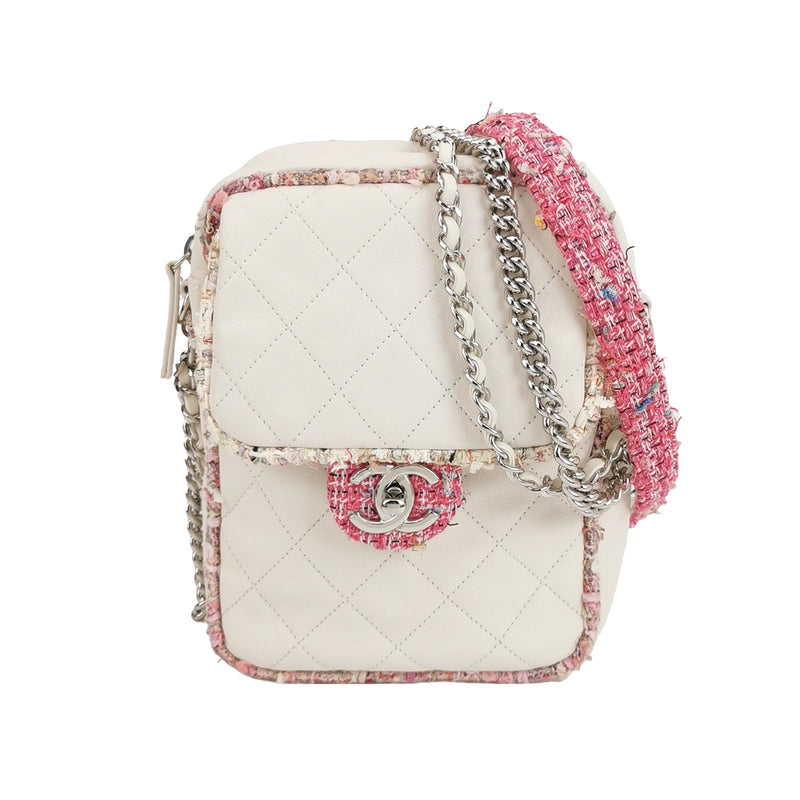 Chanel Tweed Trim Crossbody Bag Small Leather and Tweed