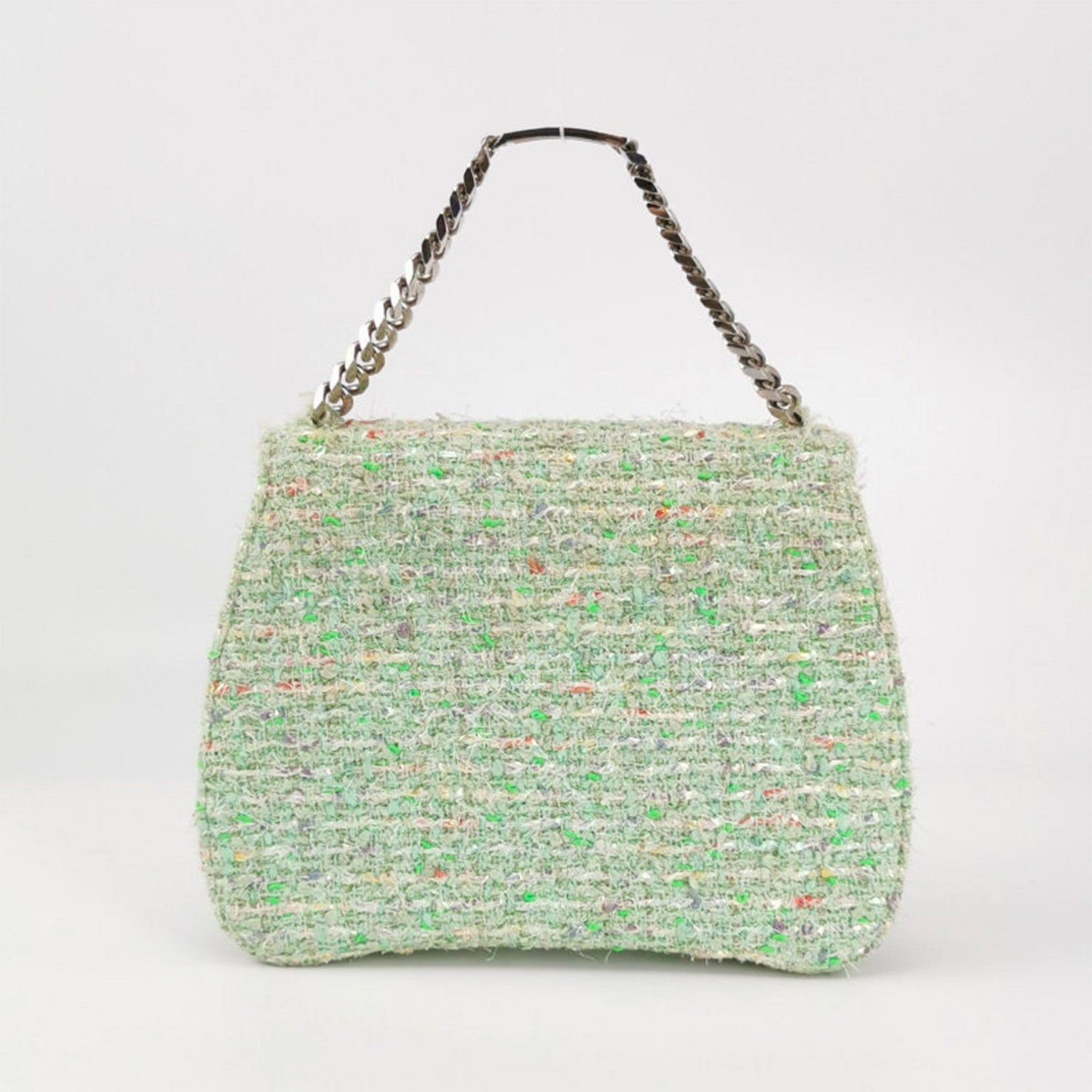 Chanel Vintage Light Green Tweed fabric CC Logo Handbag with
