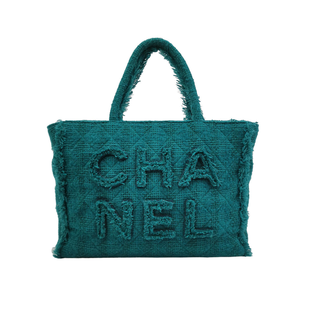 Chanel Giant Logo Shopping Tote Large Tweed Green