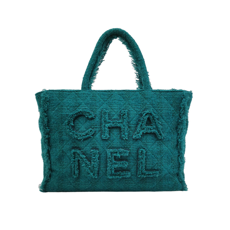 Chanel Giant Logo Shopping Tote Large Tweed Green