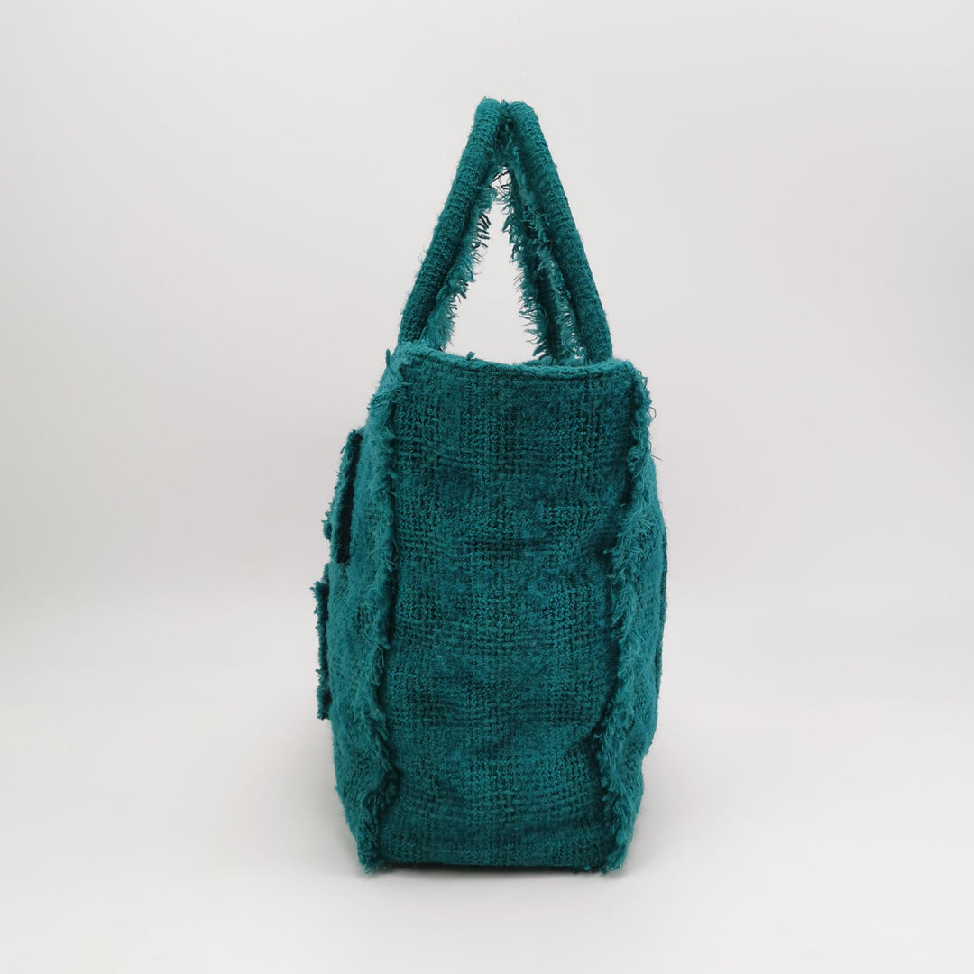 Chanel Giant Logo Shopping Tote Large Tweed Green