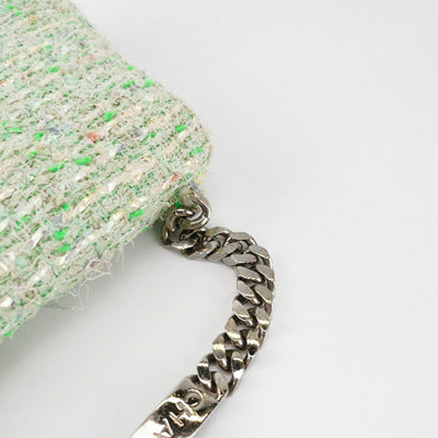 Chanel Vintage Light Green Tweed fabric CC Logo Handbag with Silver tone Chain Strap