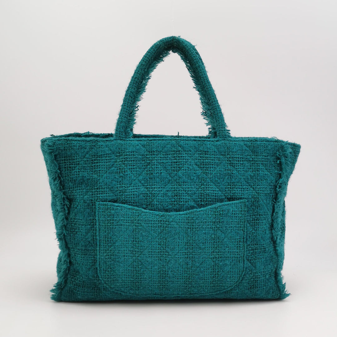 Chanel Giant Logo Shopping Tote Large Tweed Green