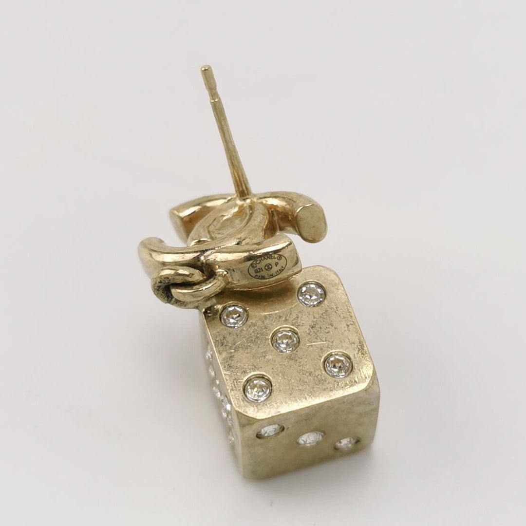 Chanel CC Logo Dice Gold Dangle Earrings