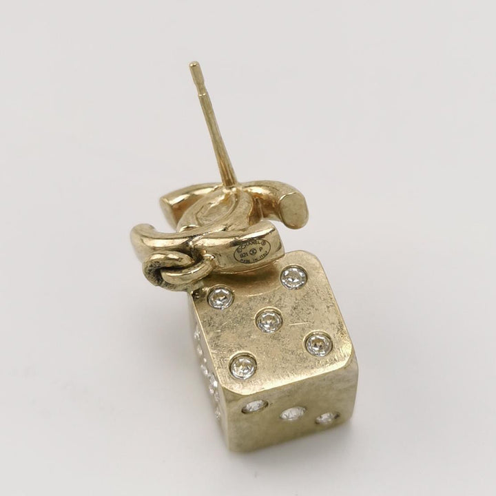 Chanel CC Logo Dice Gold Dangle Earrings