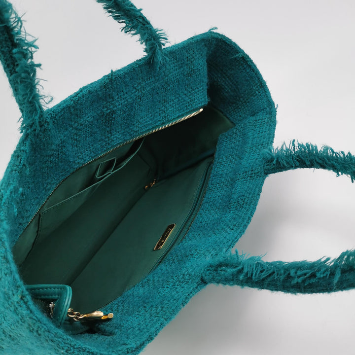 Chanel Giant Logo Shopping Tote Large Tweed Green