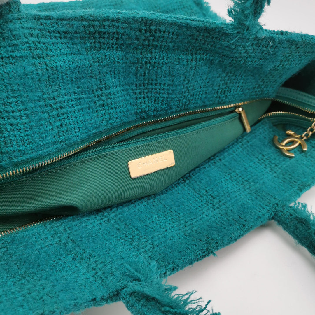 Chanel Giant Logo Shopping Tote Large Tweed Green
