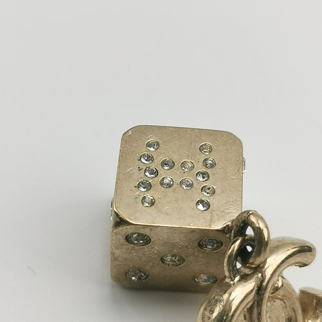 Chanel CC Logo Dice Gold Dangle Earrings