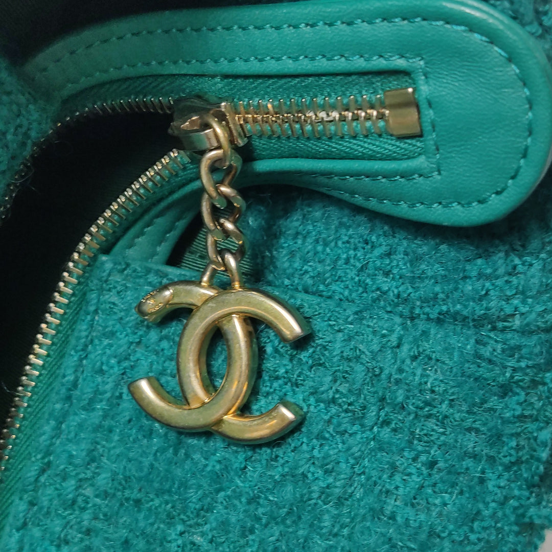 Chanel Giant Logo Shopping Tote Large Tweed Green