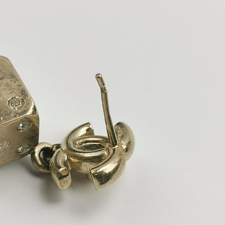 Chanel CC Logo Dice Gold Dangle Earrings