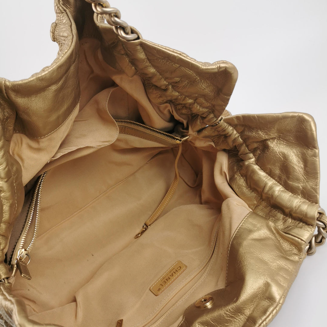 Chanel Ca D’Oro Tote Large Embroidered Calfskin Gold Gold Hardware Bag