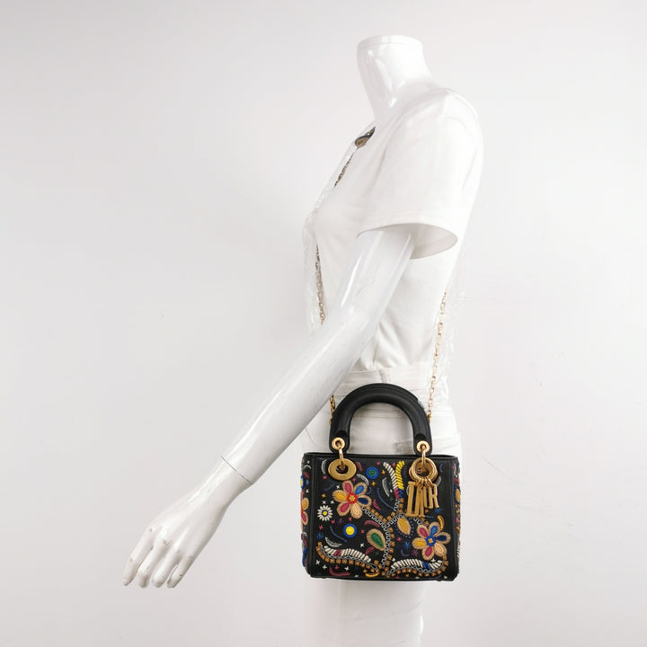 Christian Dior Mini Lady Dior Handbag Embroidered Calfskin