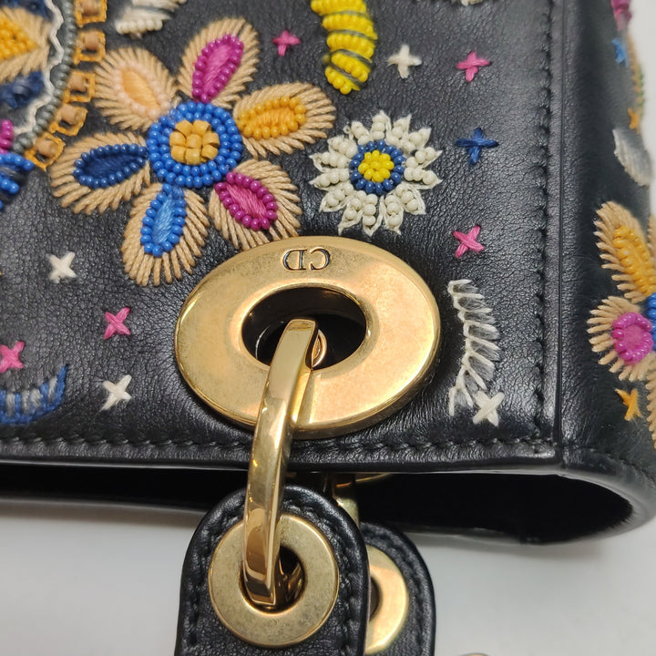 Christian Dior Mini Lady Dior Handbag Embroidered Calfskin