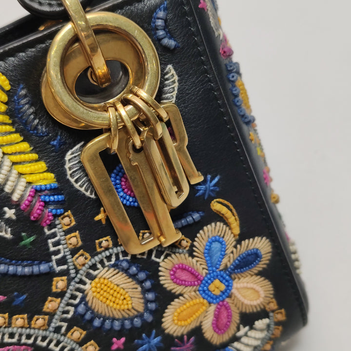 Christian Dior Mini Lady Dior Handbag Embroidered Calfskin