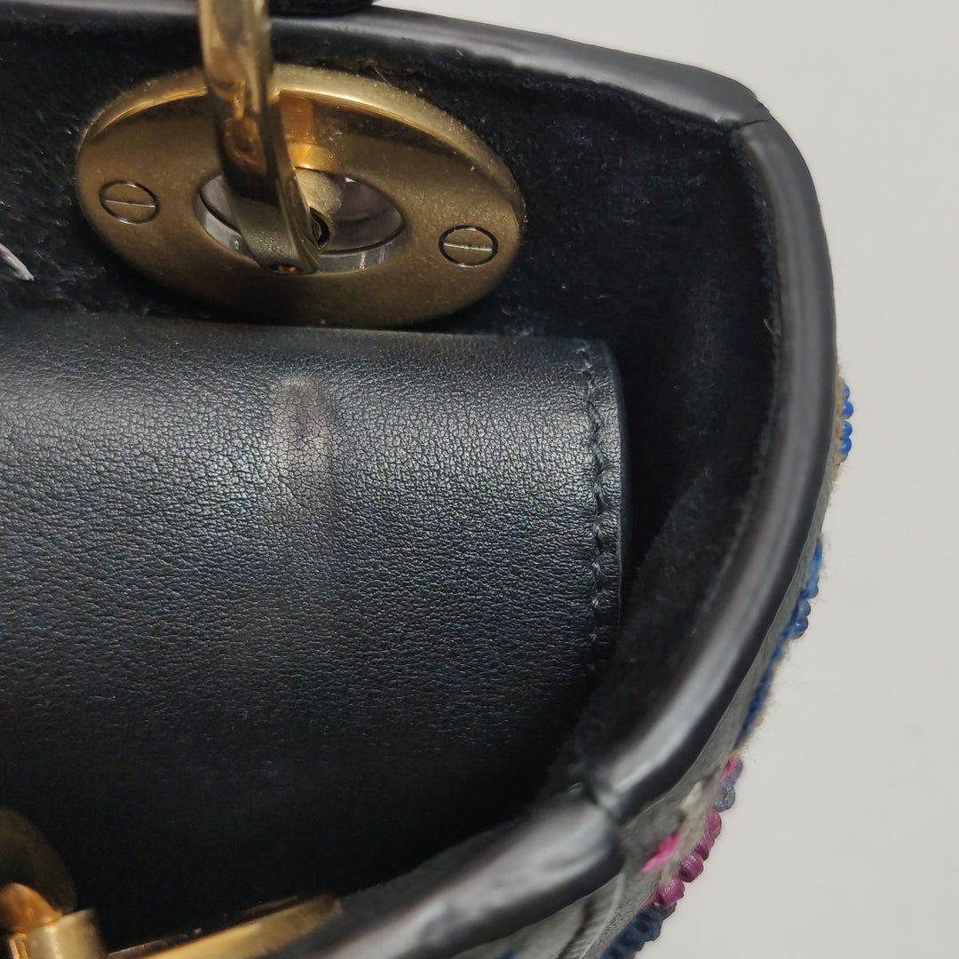 Christian Dior Mini Lady Dior Handbag Embroidered Calfskin