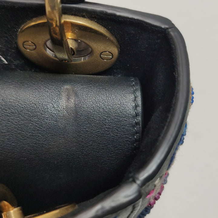 Christian Dior Mini Lady Dior Handbag Embroidered Calfskin