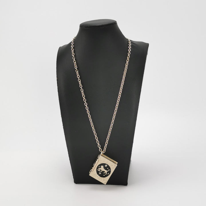 Chanel Gold Plated Book Pendant Necklace with Lion Detail