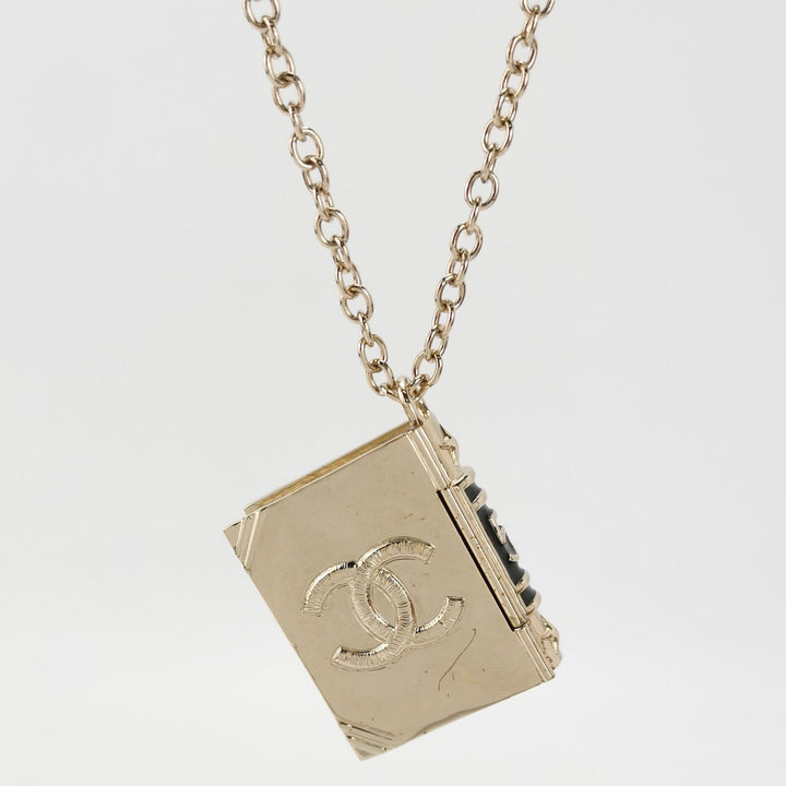 Chanel Gold Plated Book Pendant Necklace with Lion Detail