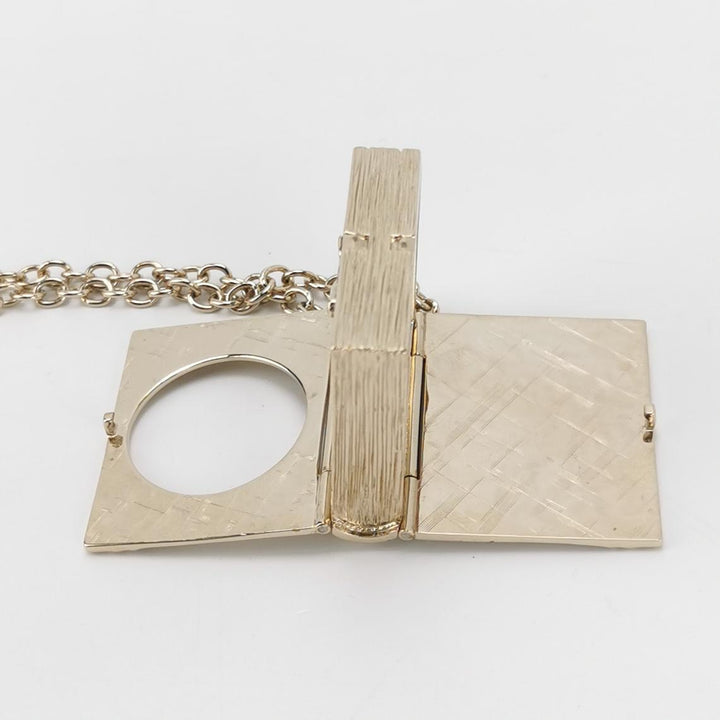 Chanel Gold Plated Book Pendant Necklace with Lion Detail