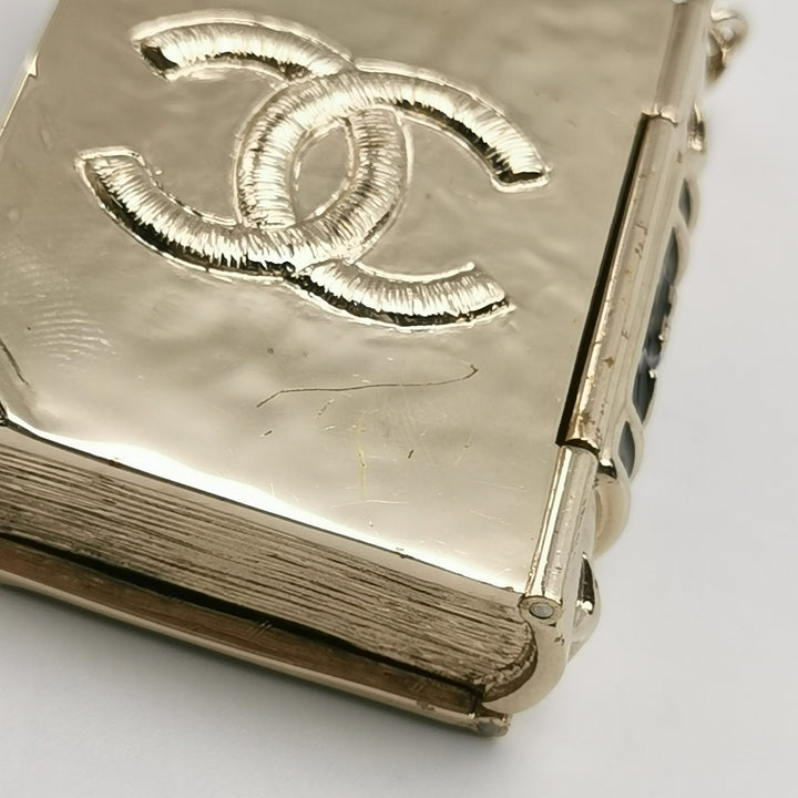 Chanel Gold Plated Book Pendant Necklace with Lion Detail