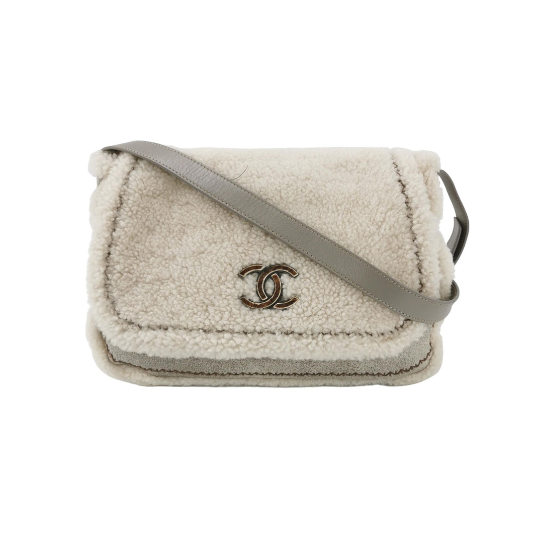 Chanel Paris-Salzburg Austrian Beige Grey Shearling with Suede Messenger