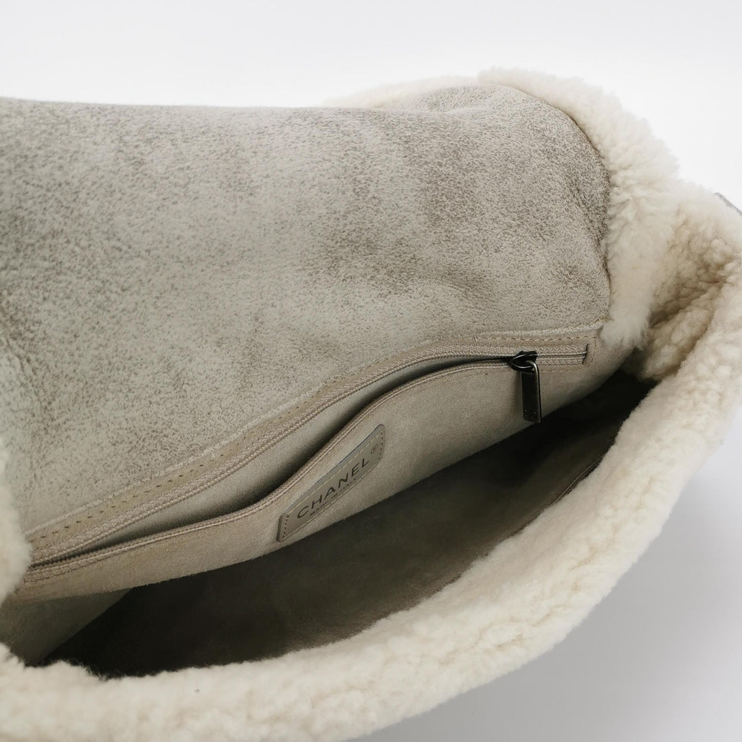 Chanel Paris-Salzburg Austrian Beige Grey Shearling with Suede Messenger