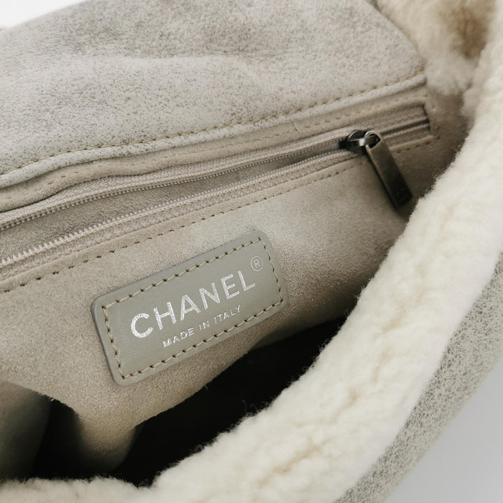 Chanel Paris-Salzburg Austrian Beige Grey Shearling with Suede Messenger