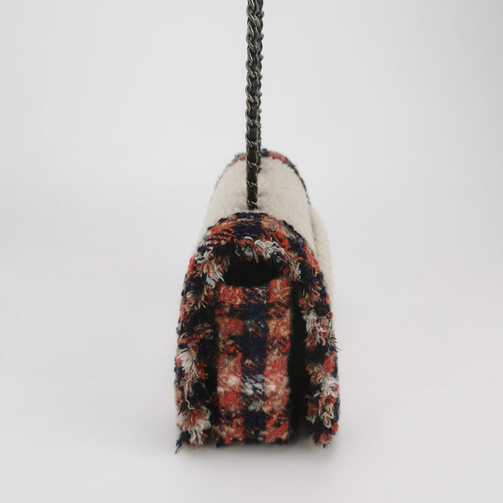 Chanel CC Tweed and Shearling Single Flap Crossbody Bag