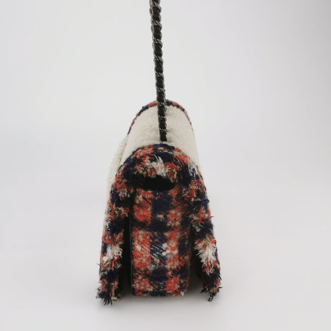 Chanel CC Tweed and Shearling Single Flap Crossbody Bag